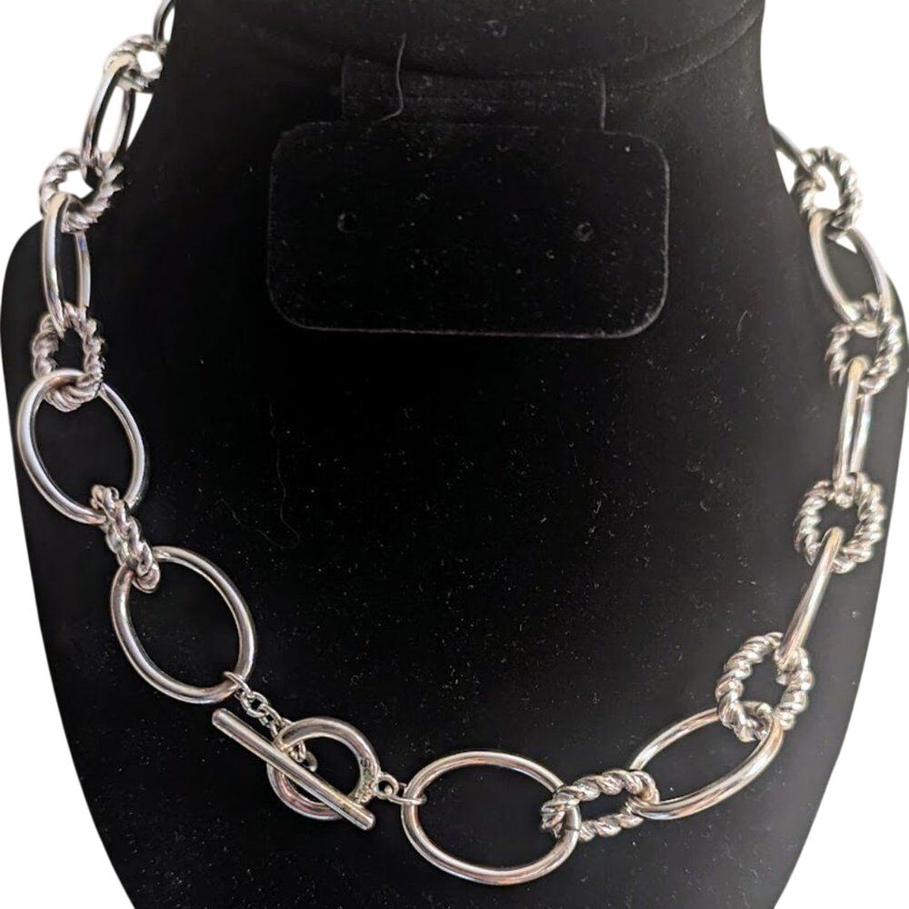 Chaps Silver Tone Oval Twisted & Polished Chain Link Toggle Clasp 18" Necklace